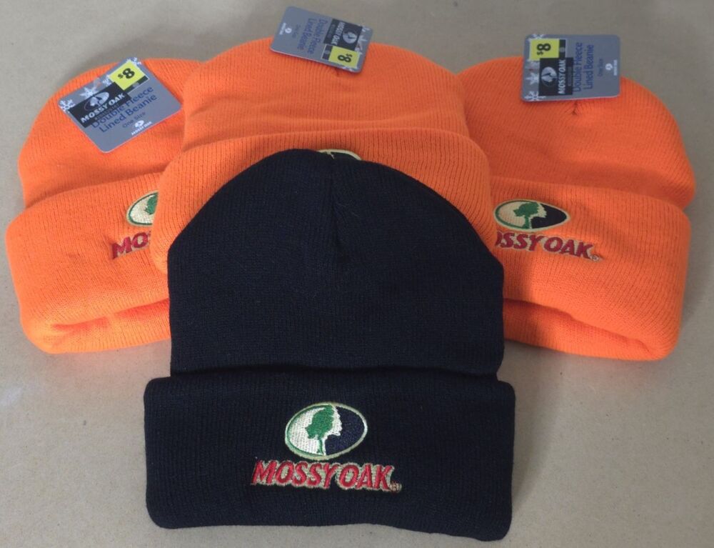 Mossy Oak Double Fleece Lined Beanie, Orange/Black Set of 4 One Size NWT